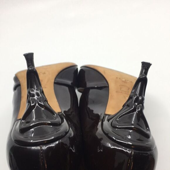 Escada Vintage Black Patent Leather Sculptural Heels Sz 38 US 8 - Picture 8 of 16